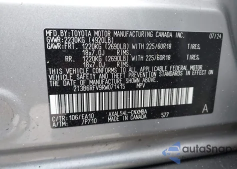 2024 Toyota Rav4 Hybrid Xle Premium z USA, uszkodzony, nr VIN 2T3B6RFV9RW071415